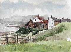 Robin Hoods Bay Cliffside Cottages et vue sur la mer avec clôture Yorkshire 1983