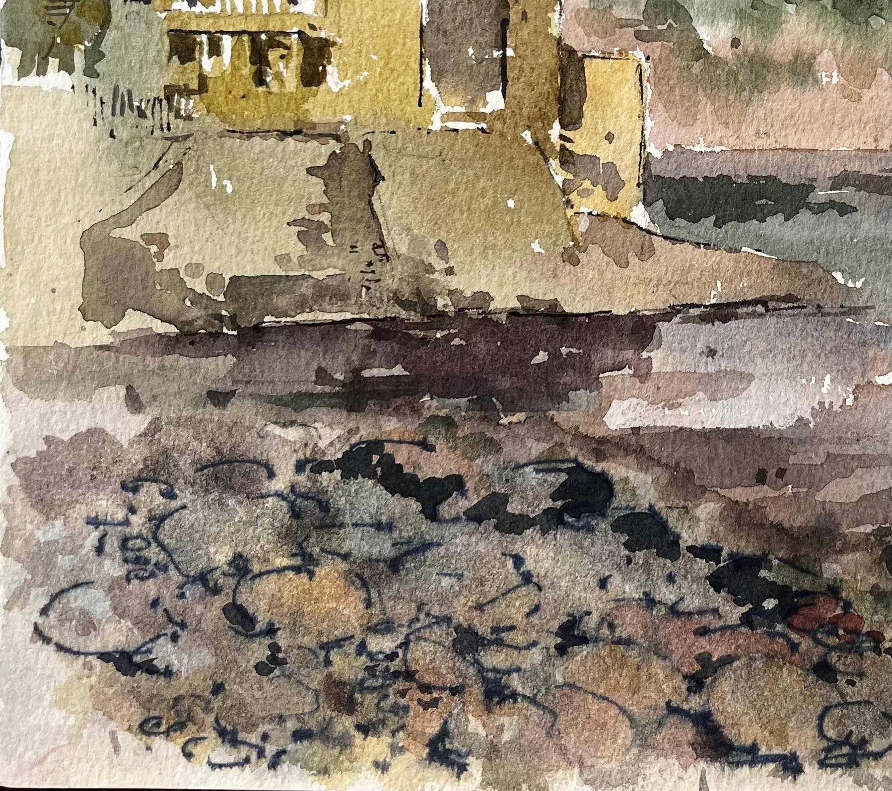 Robin Hoods Bay Klippenblick mit Meer und Felsen Yorkshire Coast 1983 – Painting von Anthony Herbert