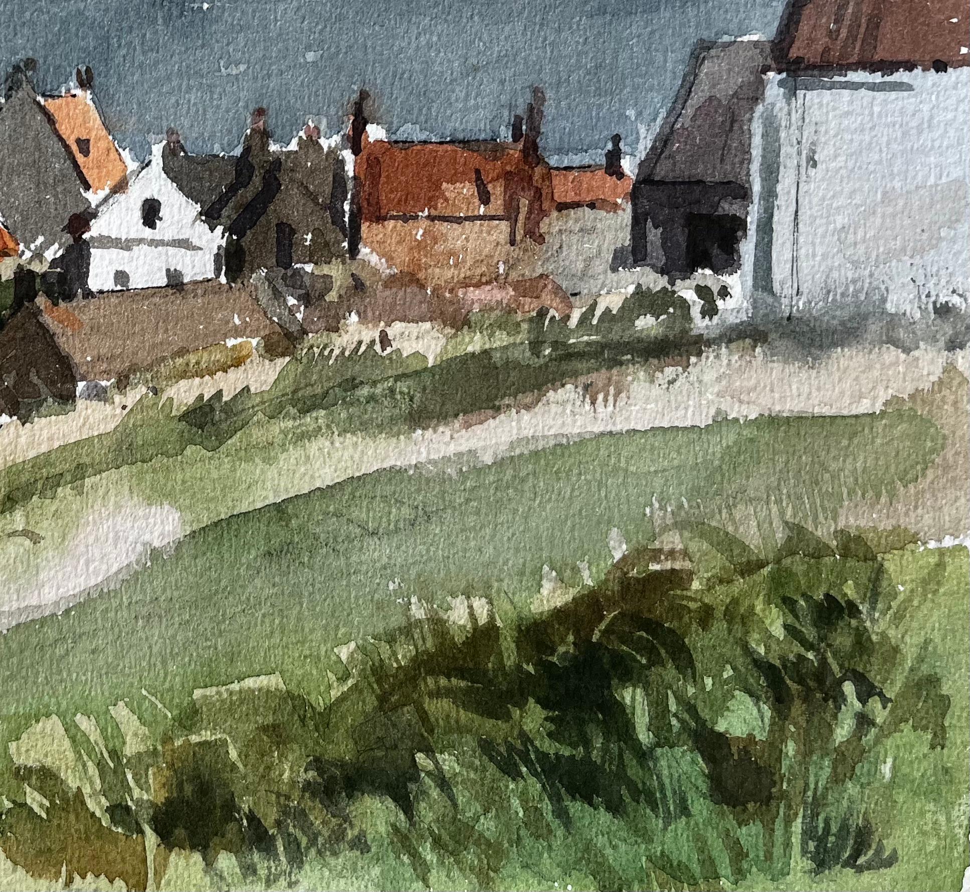 Title: Robin Hoods Bay Rooftop View Looking Out to Sea Yorkshire Coast 1983
By Tony Herbert (1927-2024)
Medium: Watercolor on paper, unframed
Size: 8.5 inches (height) x 11 inches (width)
Condition: good, with some signs on wear consistent with