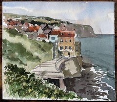 Robin Hoods Bay Seafront Path with Red Roofed Cottages Yorkshire Coast 1983