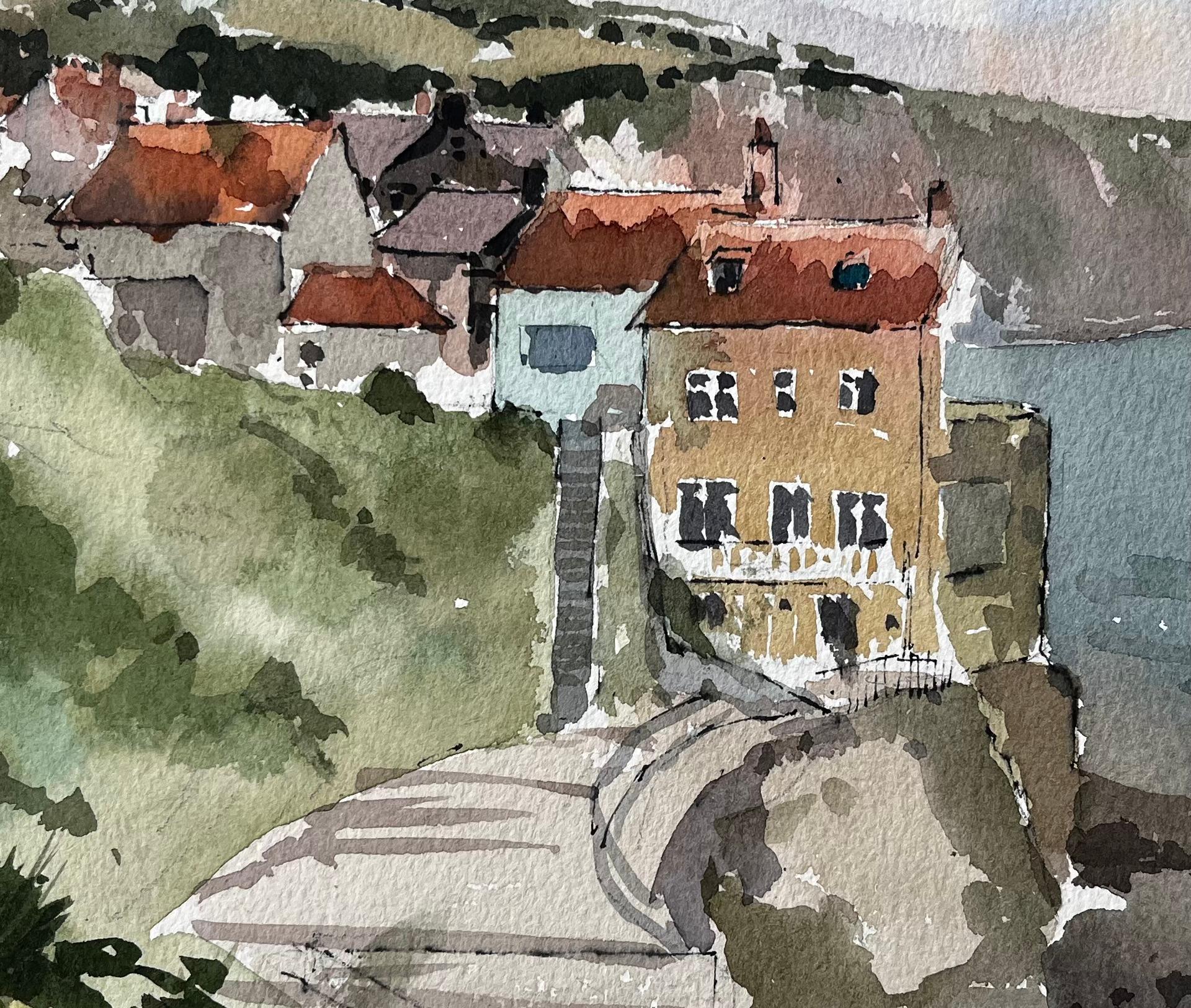 Robin Hoods Bay Seafront Path with Red Roofed Cottages Yorkshire Coast 1983 en vente 1