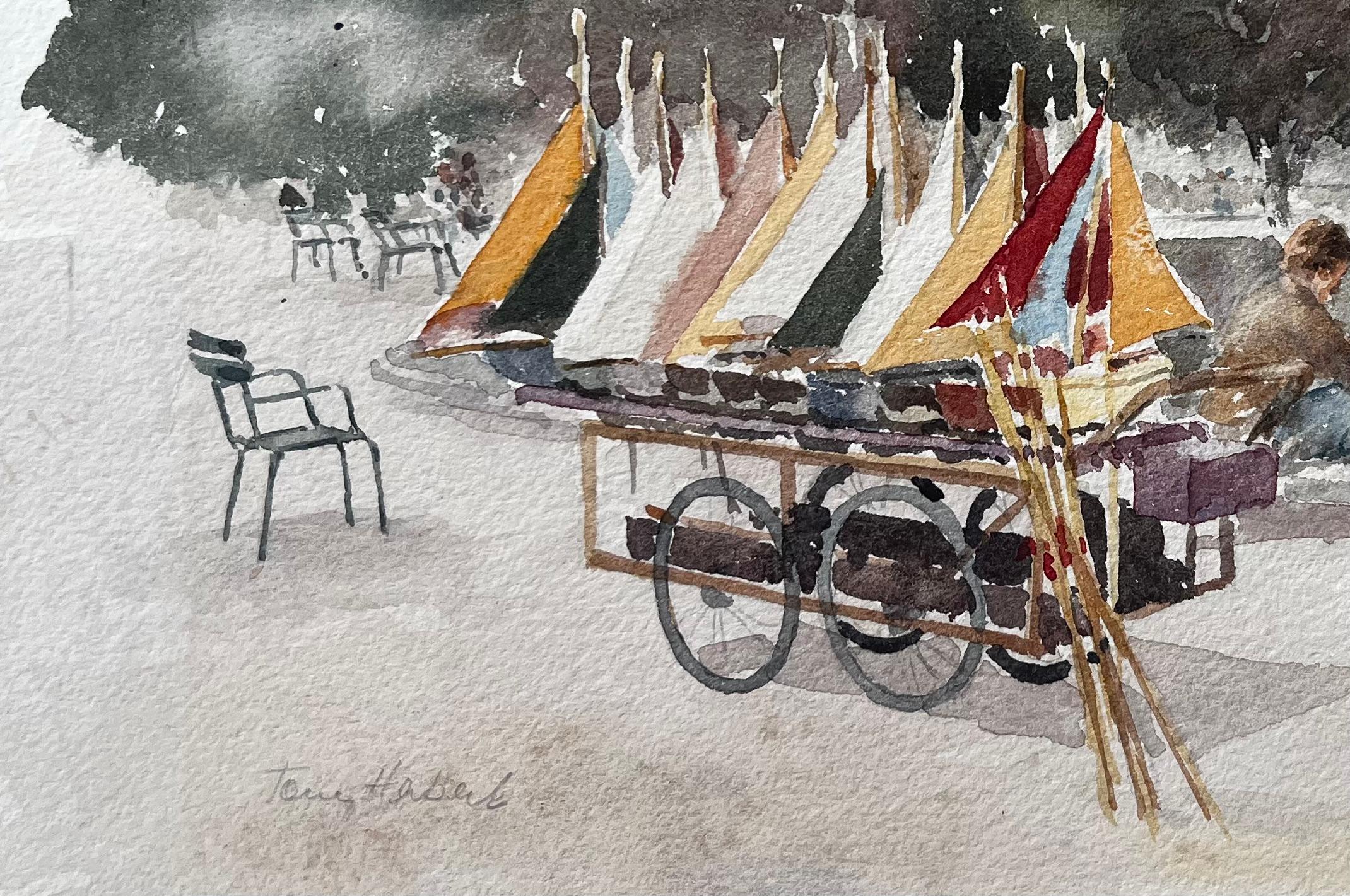 Segelboote im Jardin Du Luxembourg Paris mit Figuren am Teich (Impressionismus), Art, von Anthony Herbert