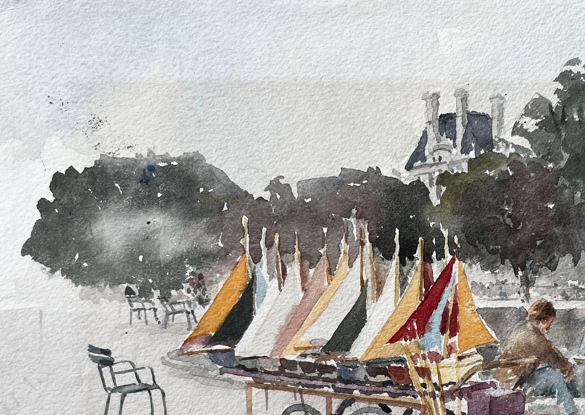 Titel: Segelboote im Jardin Du Luxembourg Paris mit Figuren am Teich
Von Tony Herbert (1927-2024)
Unterschrieben: Linke untere Ecke
Medium: Aquarell auf Papier, ungerahmt
Größe: 9,25 Zoll (Höhe) x 13,25 Zoll (Breite)
Zustand: gut, einige