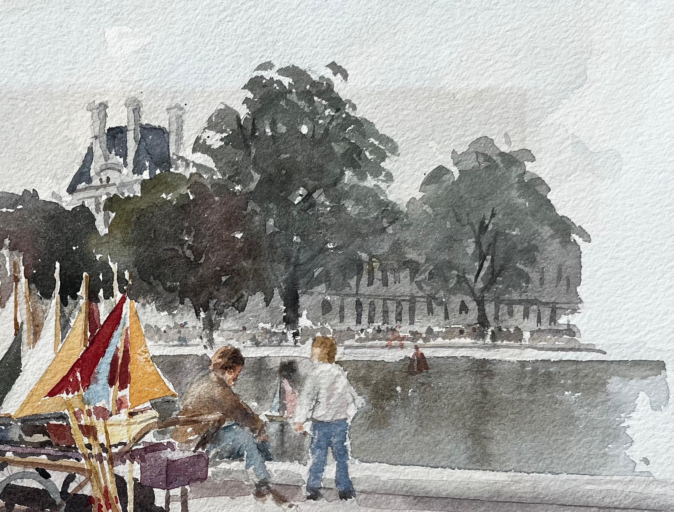 Segelboote im Jardin Du Luxembourg Paris mit Figuren am Teich im Angebot 1