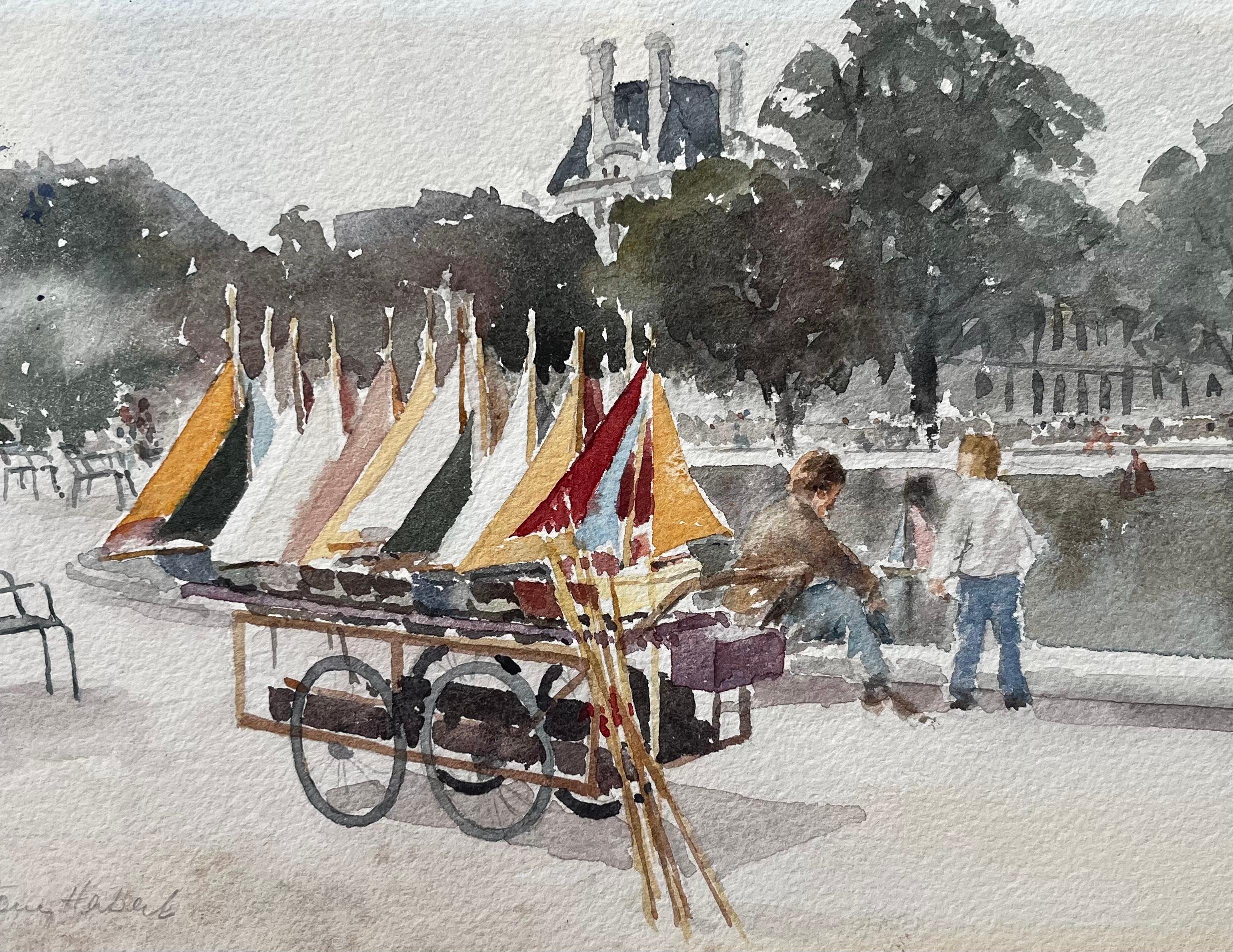 Segelboote im Jardin Du Luxembourg Paris mit Figuren am Teich im Angebot 2