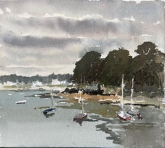 Saint Briac Bretagne Scène portuaire avec bateaux et arbres Scène côtière française