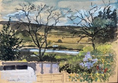 Seaton Devon Landscape View Through Trees with River and Garden Flowers 1981