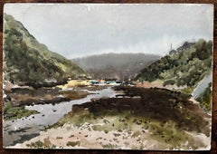 Solva Harbour View With Boats And Hills Wales 1969 Original Watercolour
