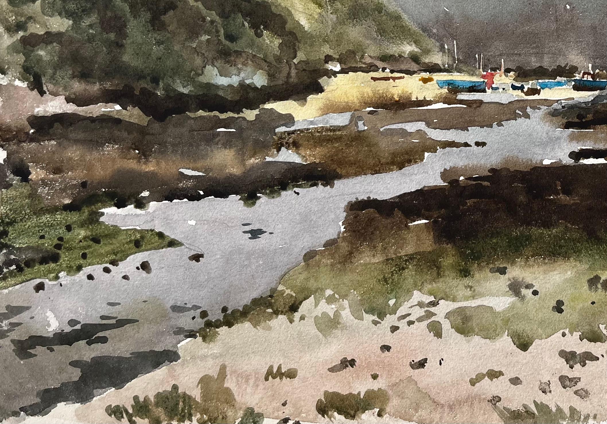 Titre : Solva Harbour View With Boats And Hills Pays de Galles 1969 Aquarelle originale
Par Tony Herbert (1927-2024)
Moyen d'expression : Aquarelle sur carton, non encadrée
Taille : 12 pouces (hauteur) x 17.25 pouces (largeur)
Condit : bon, quelques