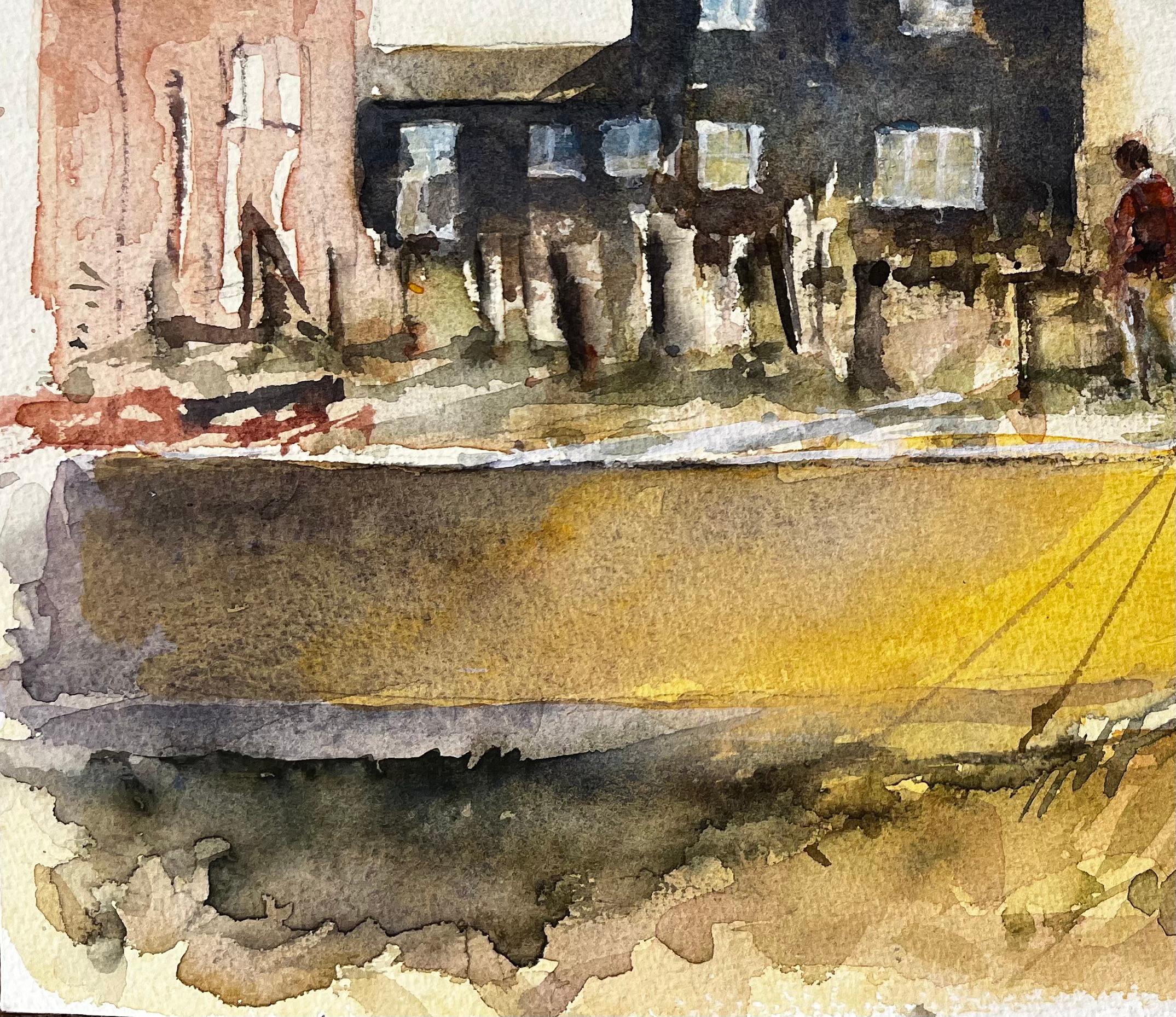 Titel: Southwold Küstenhäuser mit Figuren und gelbem Boot Suffolk Aquarellszene
Von Tony Herbert (1927-2024)
Unterschrieben: Unten rechts
Verso beschriftet: 
