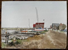 Southwold Harbour Boats and Boat Sheds with Jetty and Estuary Mudflats 1992