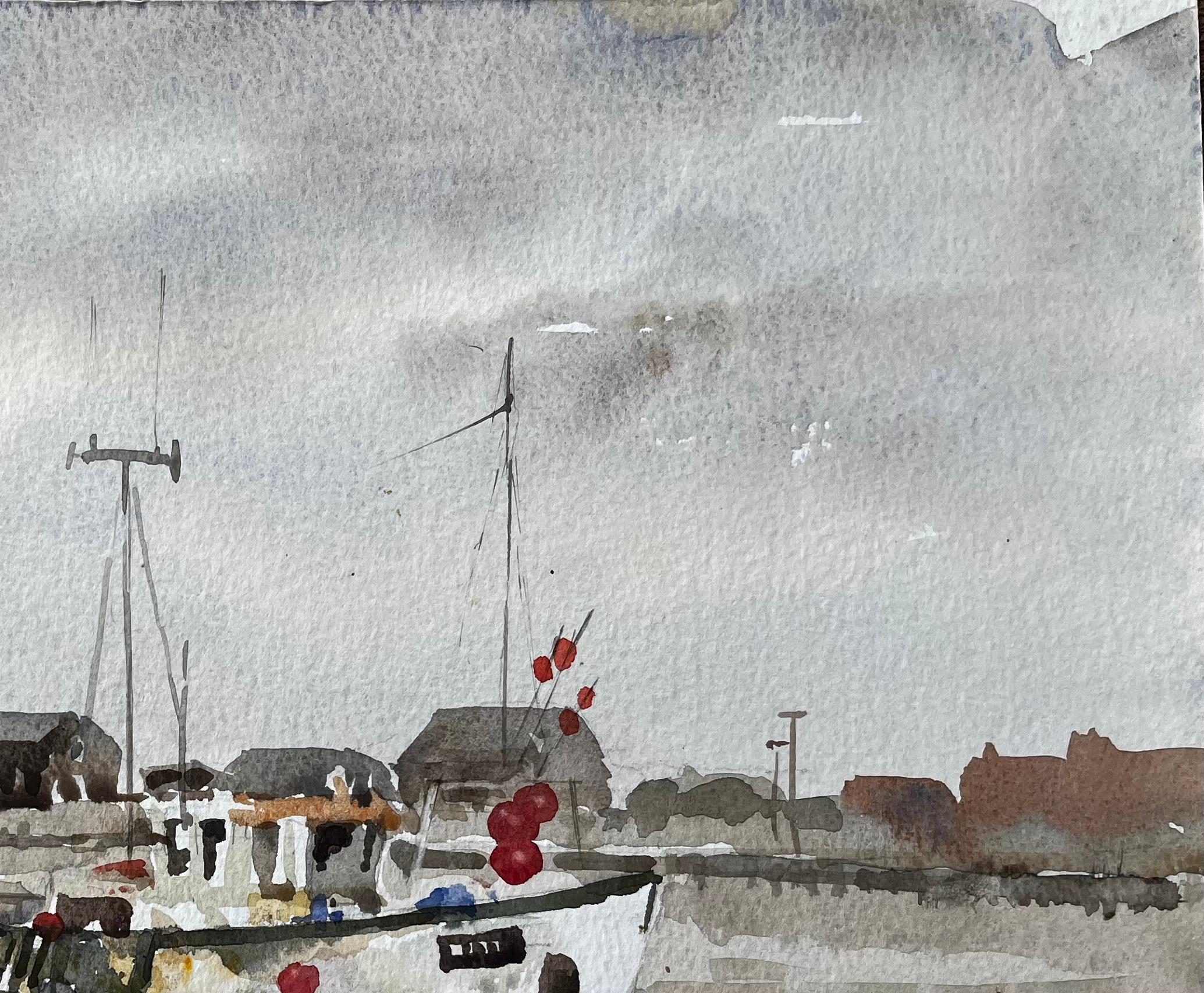 Southwold Harbour Fischerboot Niedrigwasser Mündungsszene mit Schuppen und Liegeplätzen (Impressionismus), Painting, von Anthony Herbert