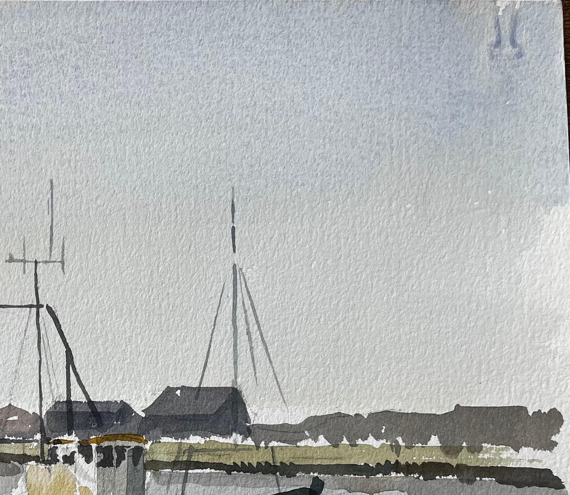 Southwold Harbour Fischerboote und Anlegesteg Küsten-Aquarell-Szene 1995 im Angebot 1