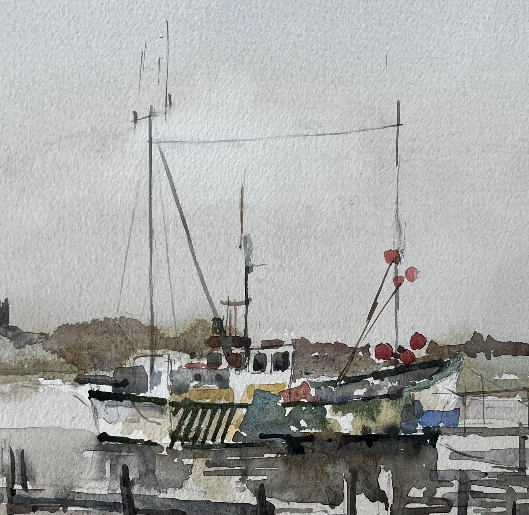 Southwold Fluss Blyth Fischerboot Niedrigwasser Marschszene mit Steg und Church's im Angebot 2