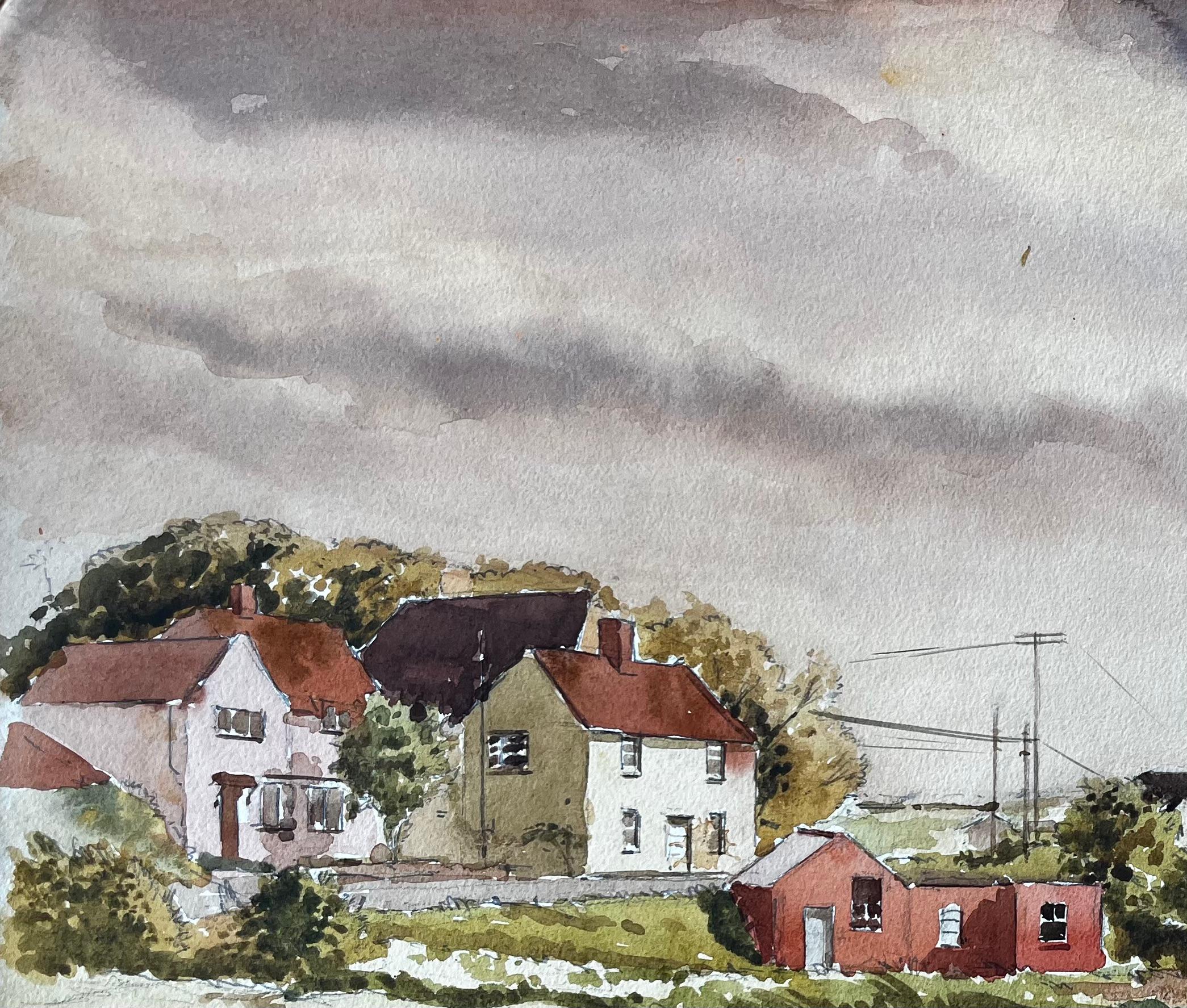 Southwold Suffolk Landschaft mit roten Dächern Cottages und bewölktem Himmel Aquarell (Impressionismus), Art, von Anthony Herbert