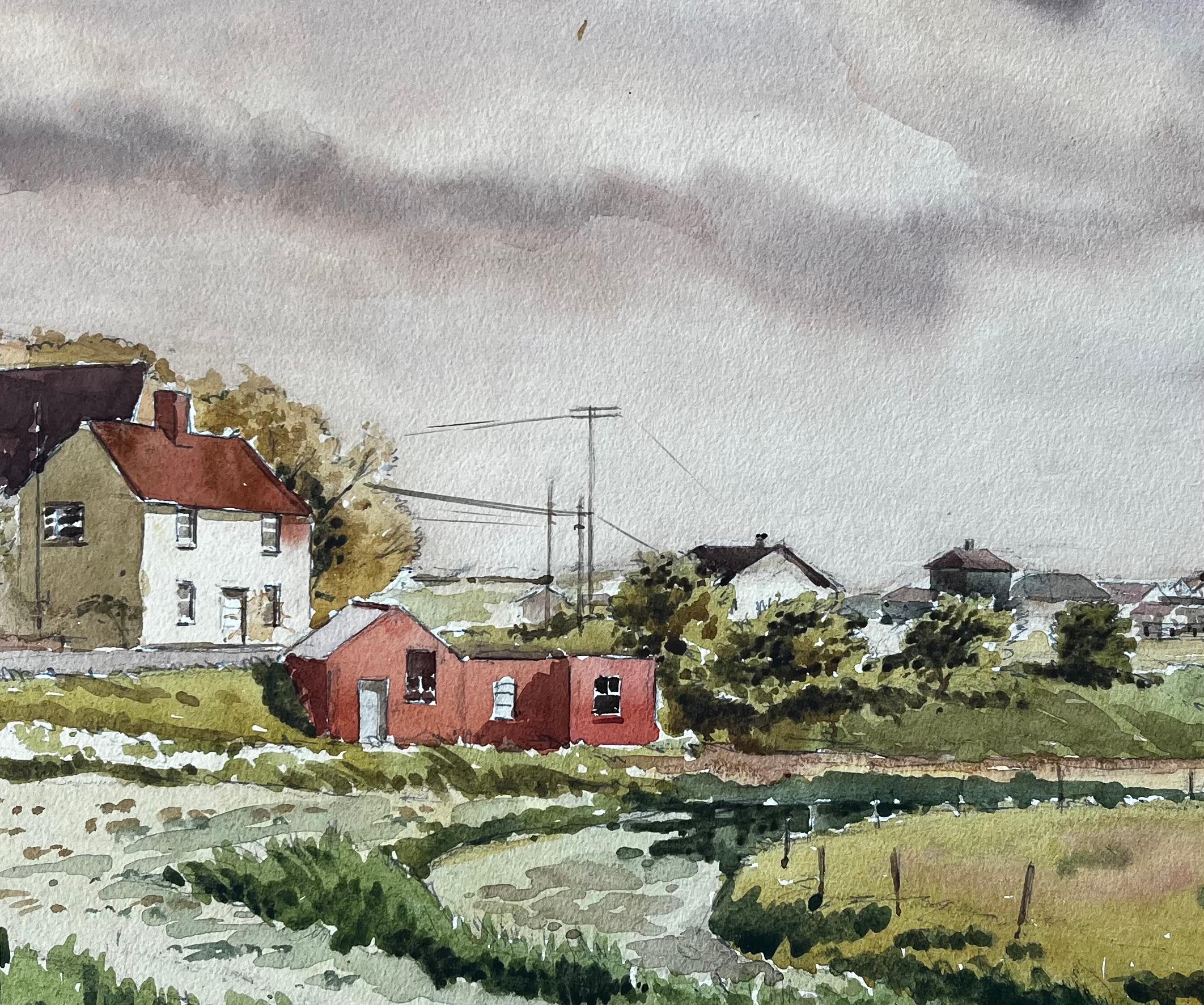 Southwold Suffolk Landschaft mit roten Dächern Cottages und bewölktem Himmel Aquarell im Angebot 2