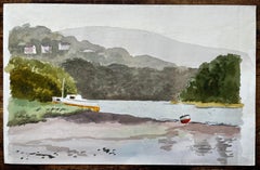 St Dogmaels Pembrokeshire River Estuary Landscape Boat Watercolour Painting