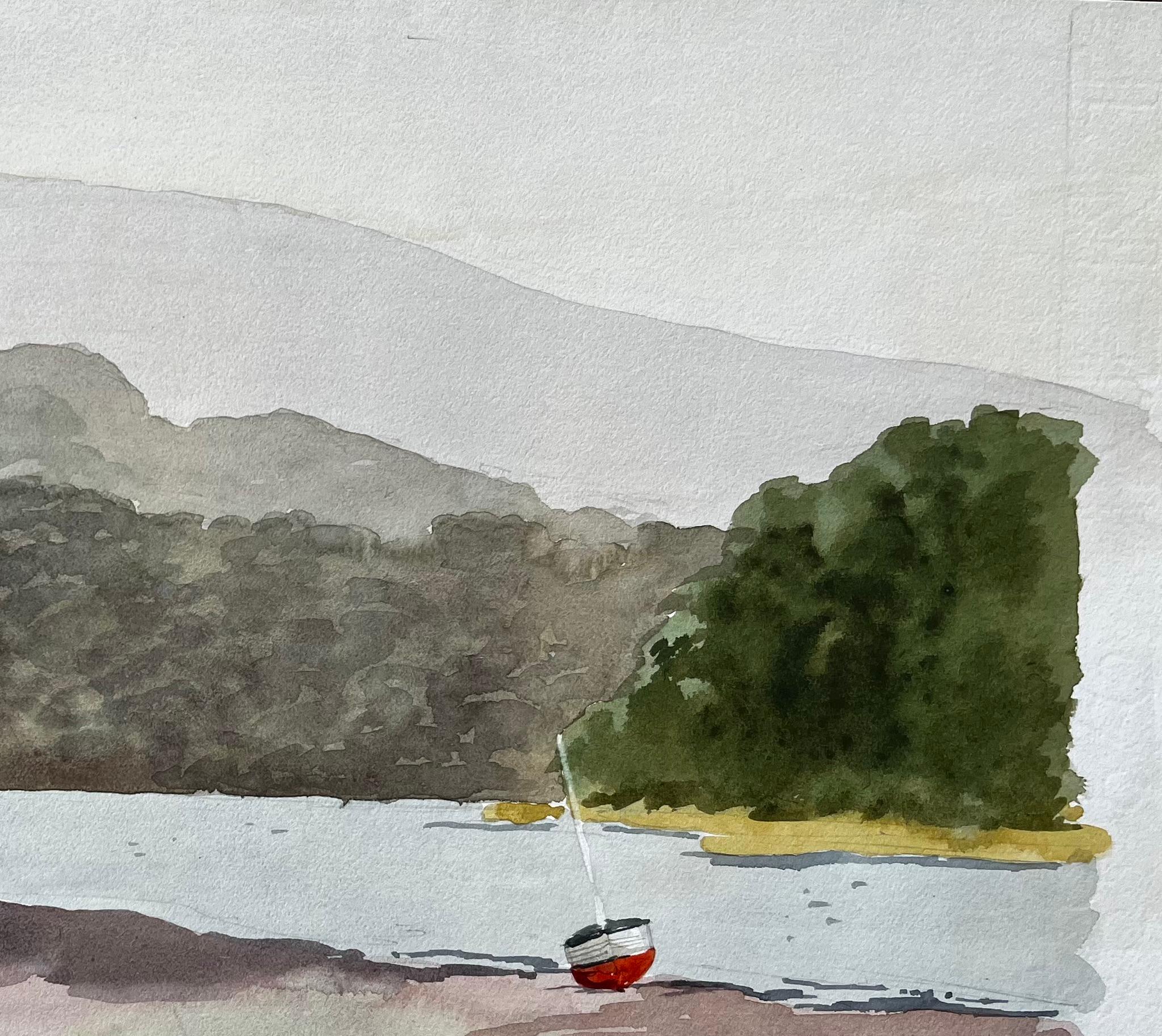 St Dogmaels Pembrokeshire Flussmündung Landschaft Boot Aquarellmalerei im Angebot 1