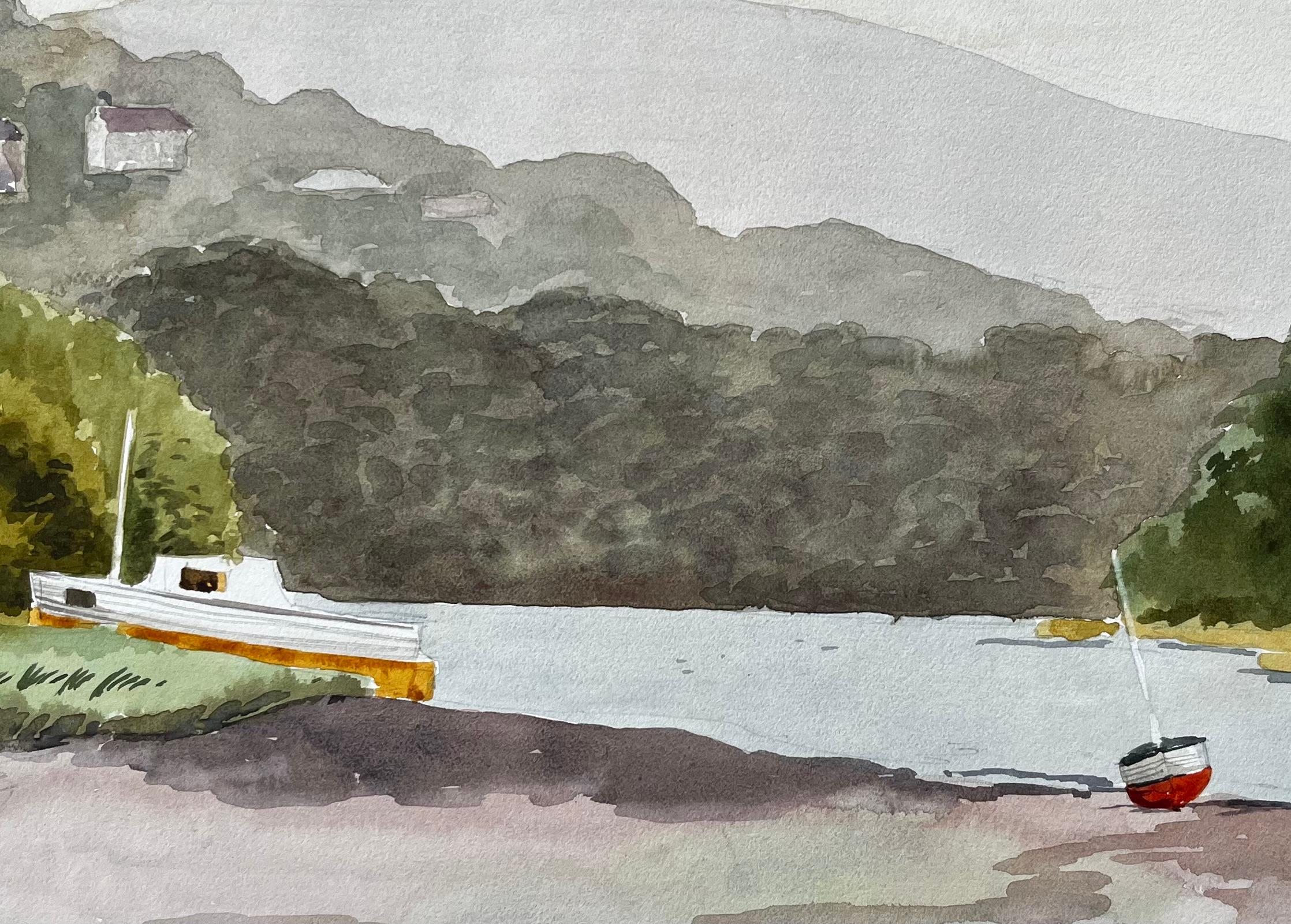 St Dogmaels Pembrokeshire Flussmündung Landschaft Boot Aquarellmalerei im Angebot 2