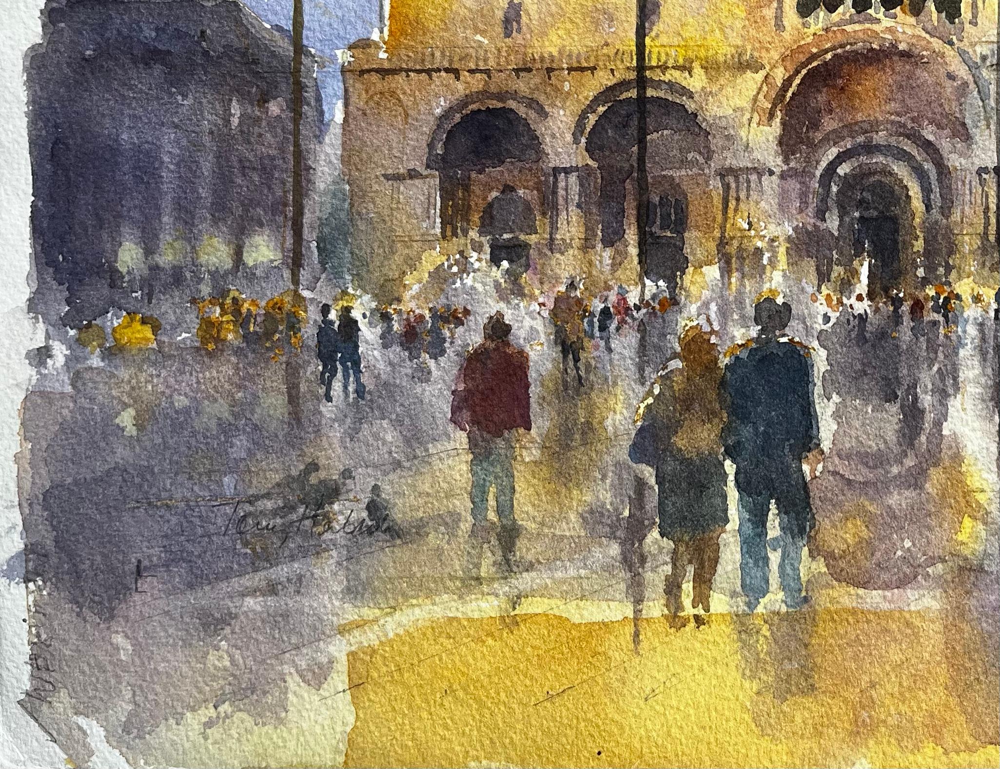 Title: St Marks Basilica Venice in Golden Light with Crowds and Reflections Watercolour
By Tony Herbert (1927-2024)
Signed: Bottom left corner
Medium: Watercolor on paper, unframed
Size: 10.75 inches (height) x 15.5 inches (width)
Condition: good,