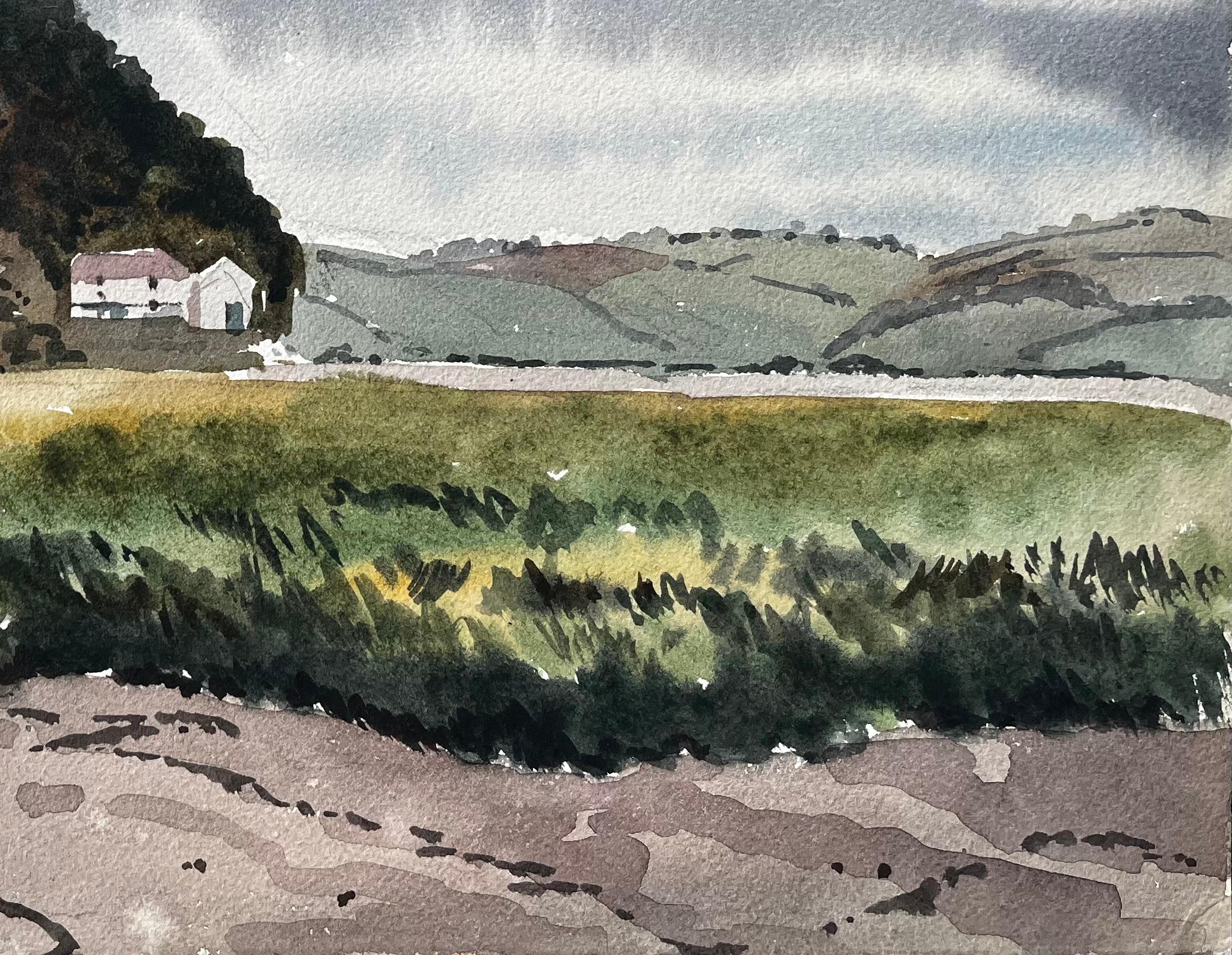 Cielo tormentoso sobre pantano y colinas Laugharne Sur de Gales 1967 Acuarela - Painting Impresionista de Anthony Herbert