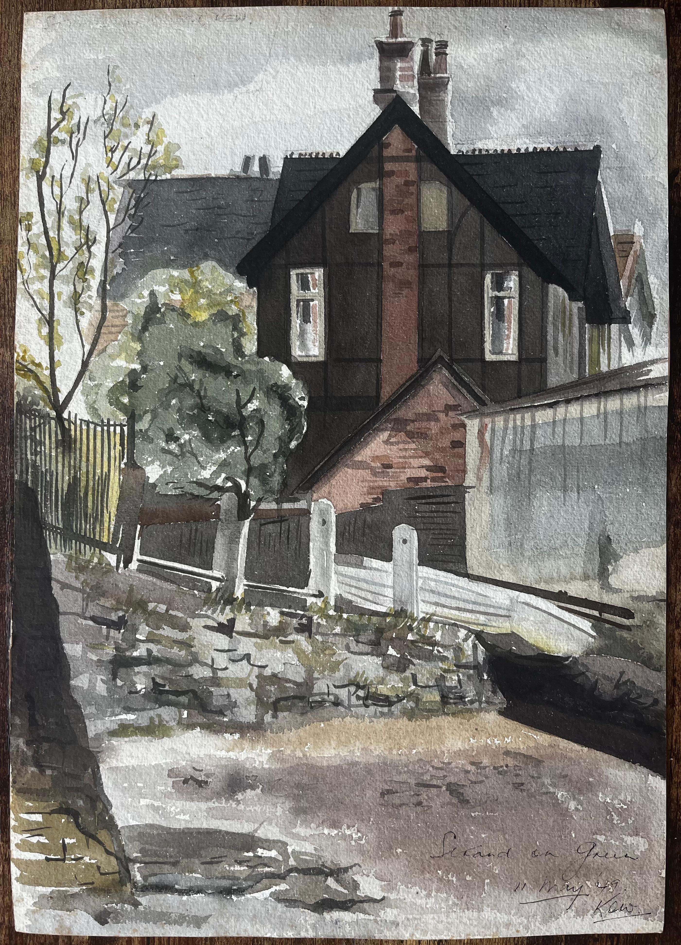 Strand on the Green Kew London Aquarell des Historic Riverside House 1949 – Art von Anthony Herbert