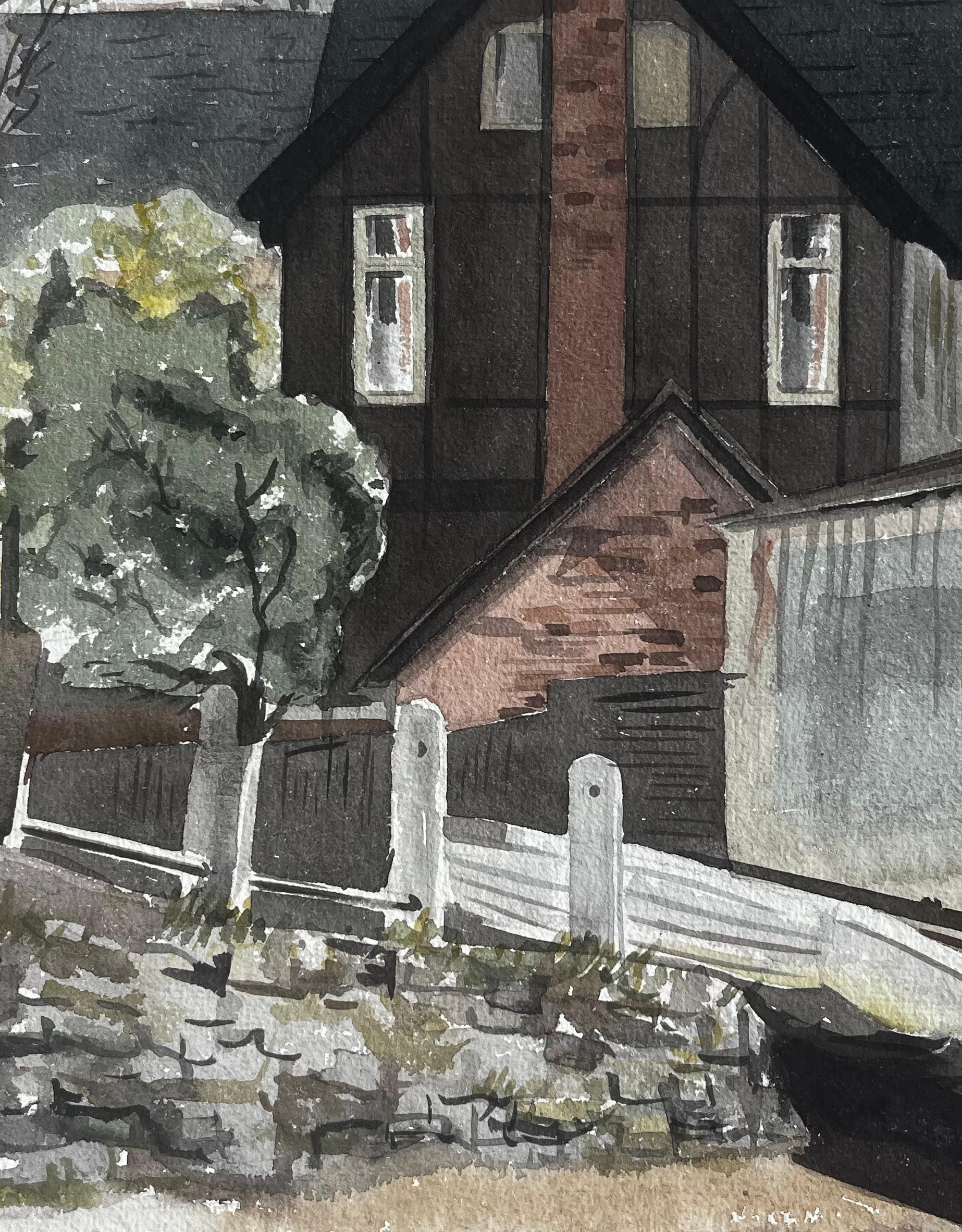 Strand on the Green Kew London Aquarell des Historic Riverside House 1949 im Angebot 1