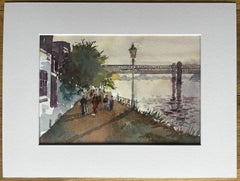 Strand on the Green Thames Riverside Walk with Figures and Footbridge