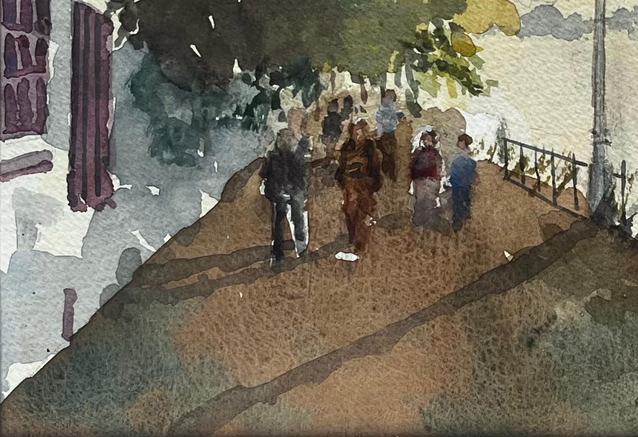 Strand on the Green Thames Riverside Walk with Figures and Footbridge - Impressionist Art by Anthony Herbert