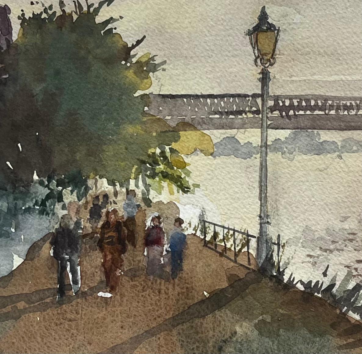 Strand on the Green Thames Riverside Walk with Figures and Footbridge For Sale 2