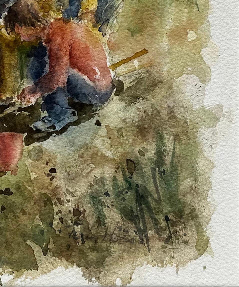 Title: Tadpoling Ruislip Children Pond Dipping with Nets Original British Watercolour
By Tony Herbert (1927-2024)
Signed: Bottom right
Medium: Watercolor on paper, mounted
Size: 14 inches (height) x 12.5 inches (width)
Condition: good, with some