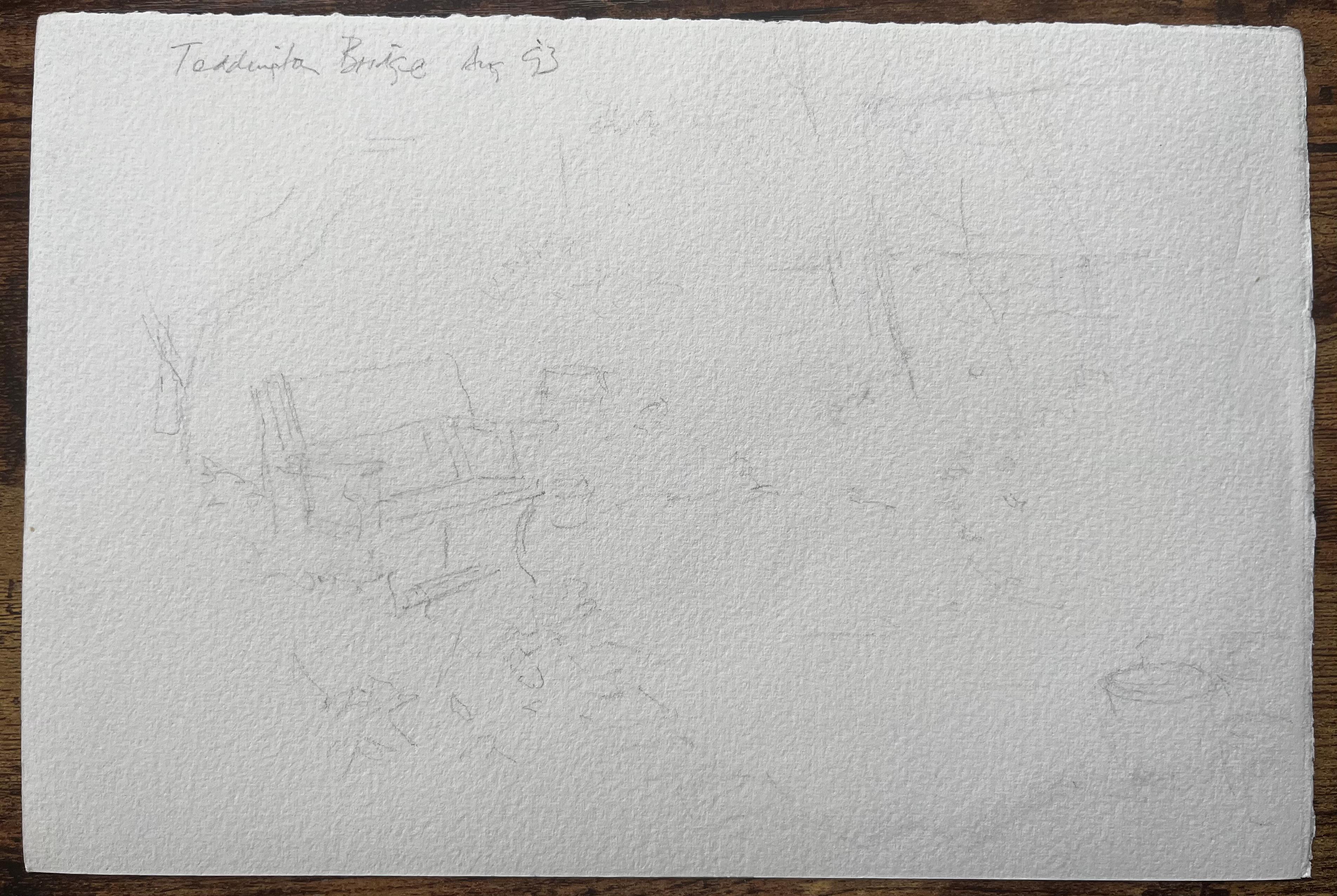 Teddington Bridge Fluss Themse Szene mit Boot Schwan und Bäume Aquarell im Angebot 3