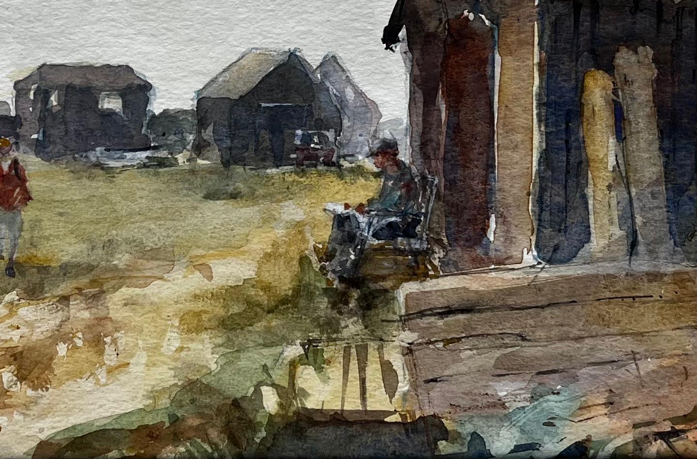 Der Fährmann Walberswick mit Figuren und Hütten Original Suffolk Aquarell (Impressionismus), Painting, von Anthony Herbert