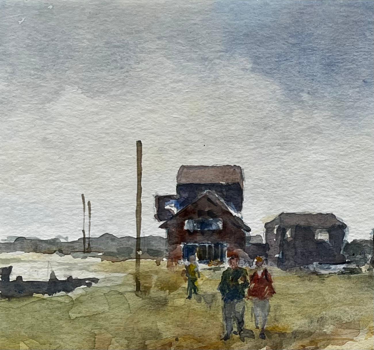 Der Fährmann Walberswick mit Figuren und Hütten Original Suffolk Aquarell im Angebot 1