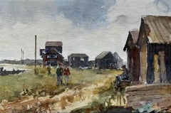 Der Fährmann Walberswick mit Figuren und Hütten Original Suffolk Aquarell