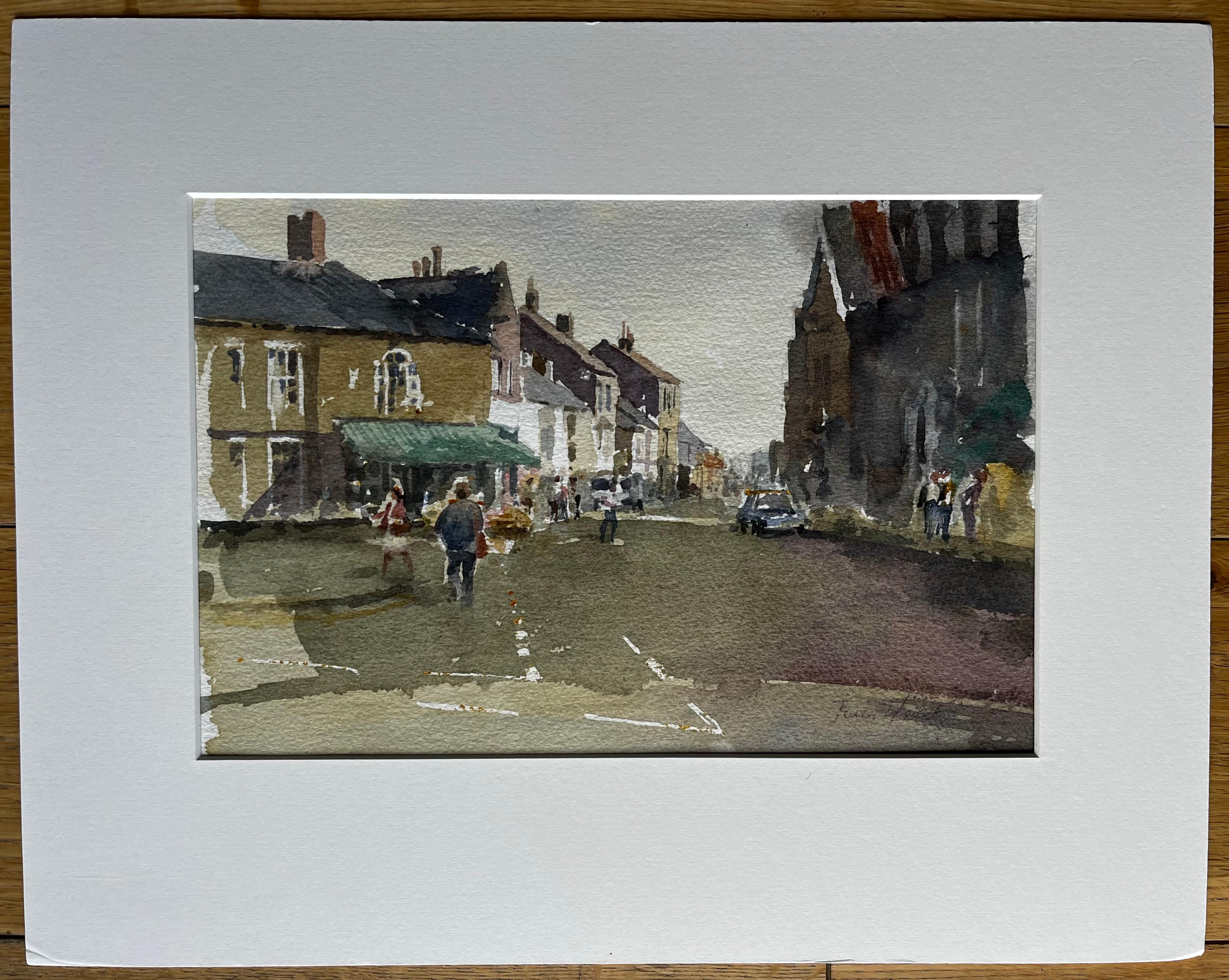 Towards the Sea at Southwold with Church and High Street Figures Watercolour - Painting by Anthony Herbert