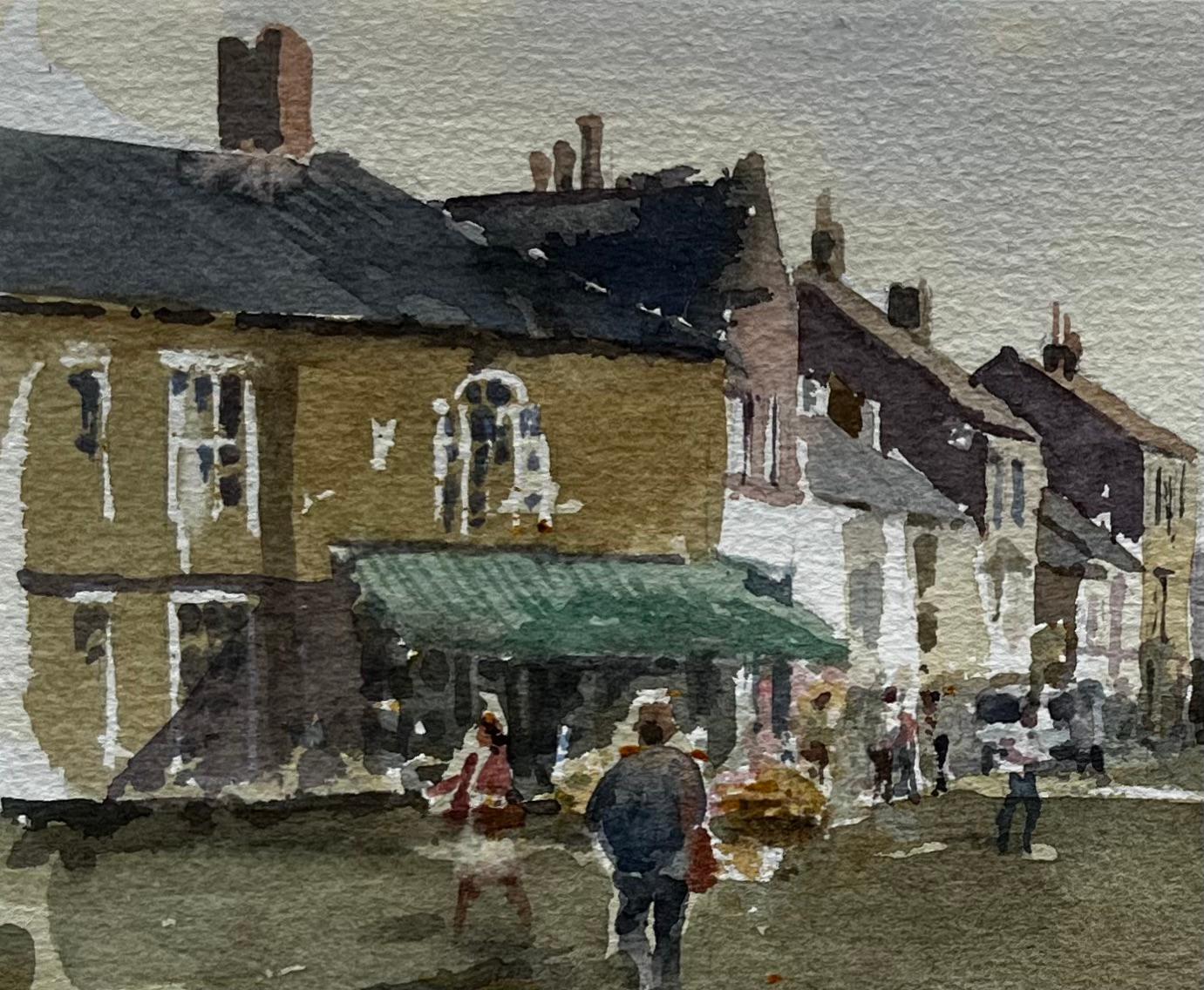 Towards the Sea at Southwold with Church and High Street Figures Watercolour - Gray Landscape Painting by Anthony Herbert