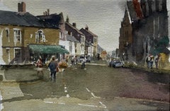 Towards the Sea at Southwold with Church and High Street Figures Watercolour