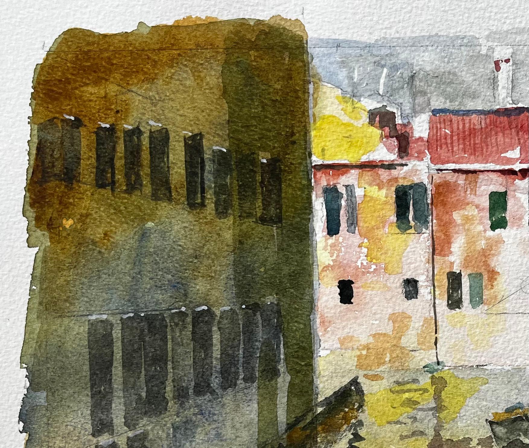 Venice Canal Scene With Figure And Reflections Original Watercolour Painting For Sale 1