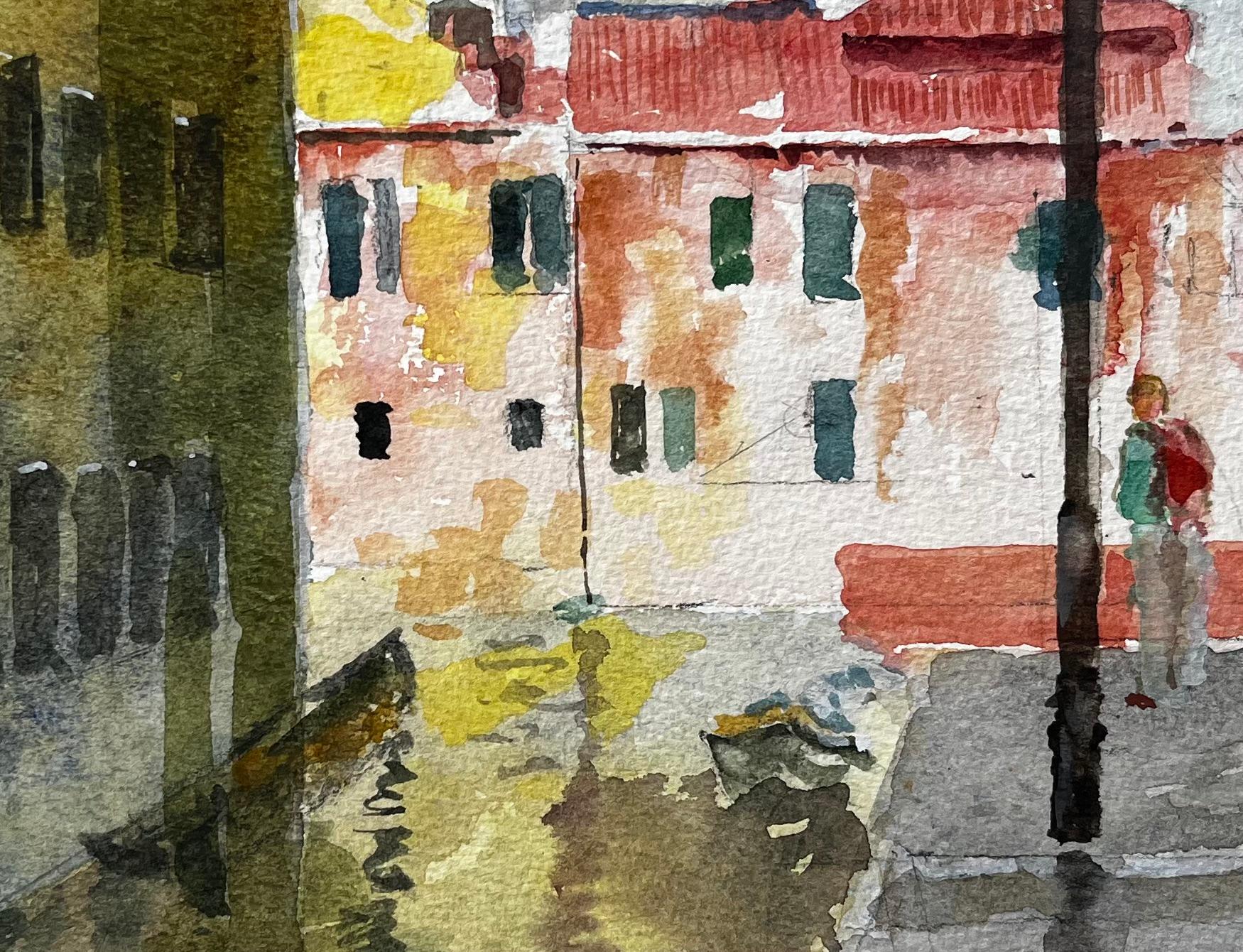 Venice Canal Scene With Figure And Reflections Original Watercolour Painting For Sale 3