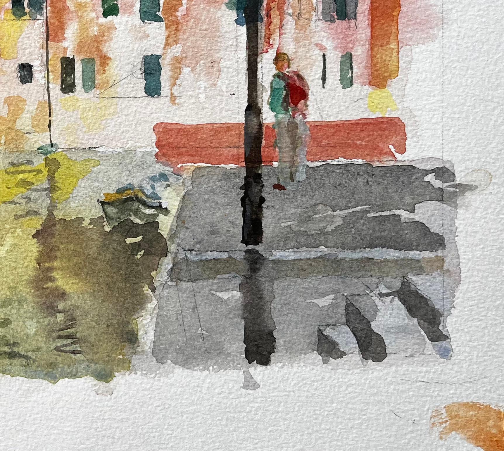 Venice Canal Scene With Figure And Reflections Original Watercolour Painting For Sale 4