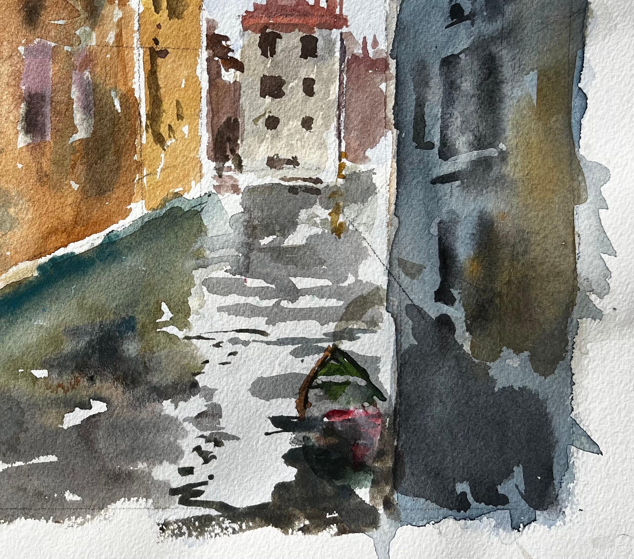 Escena del canal de Venecia con góndola y reflejos Pintura original en acuarela - Landscape Painting Marrón de Anthony Herbert
