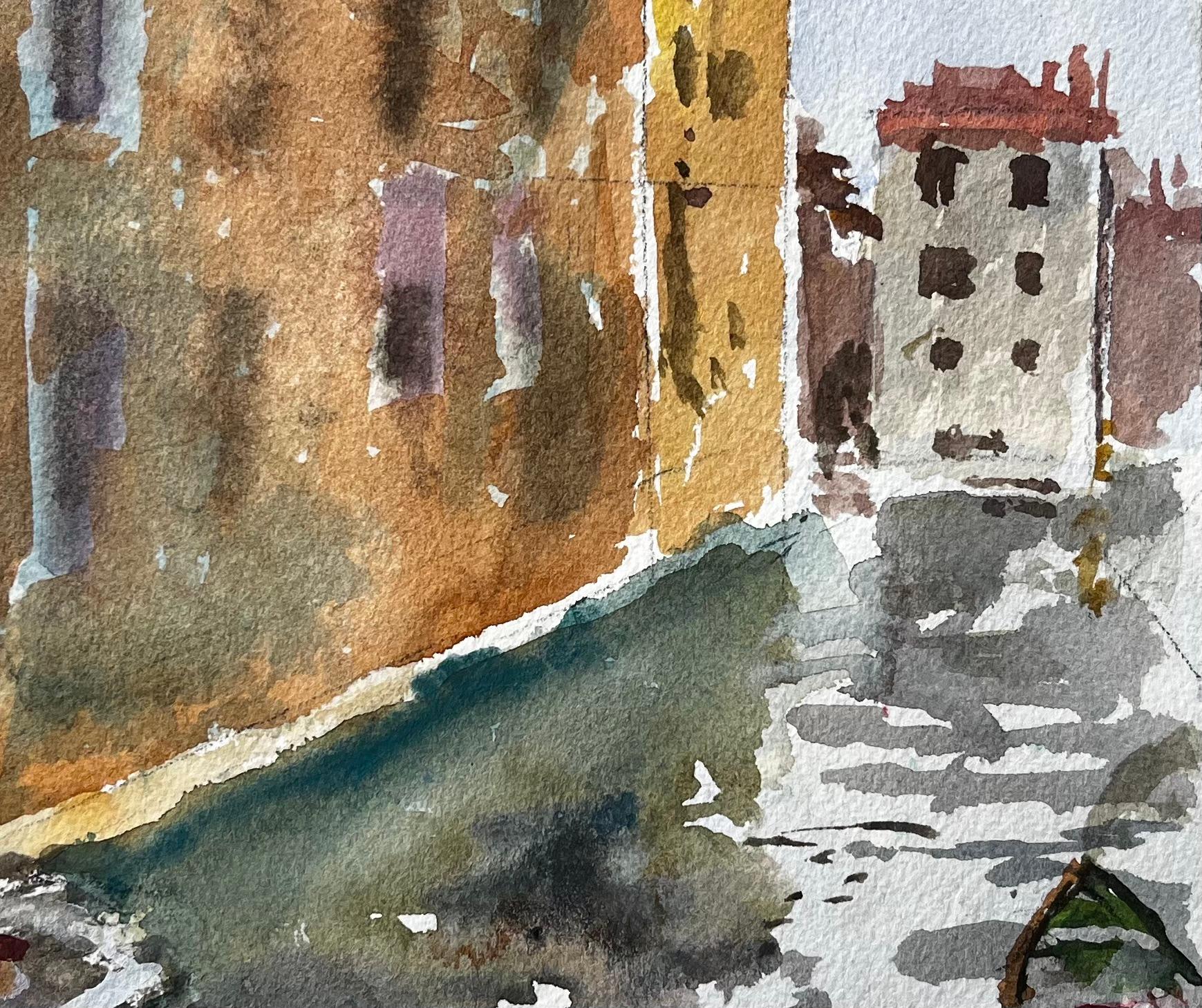 Escena del canal de Venecia con góndola y reflejos Pintura original en acuarela en venta 1