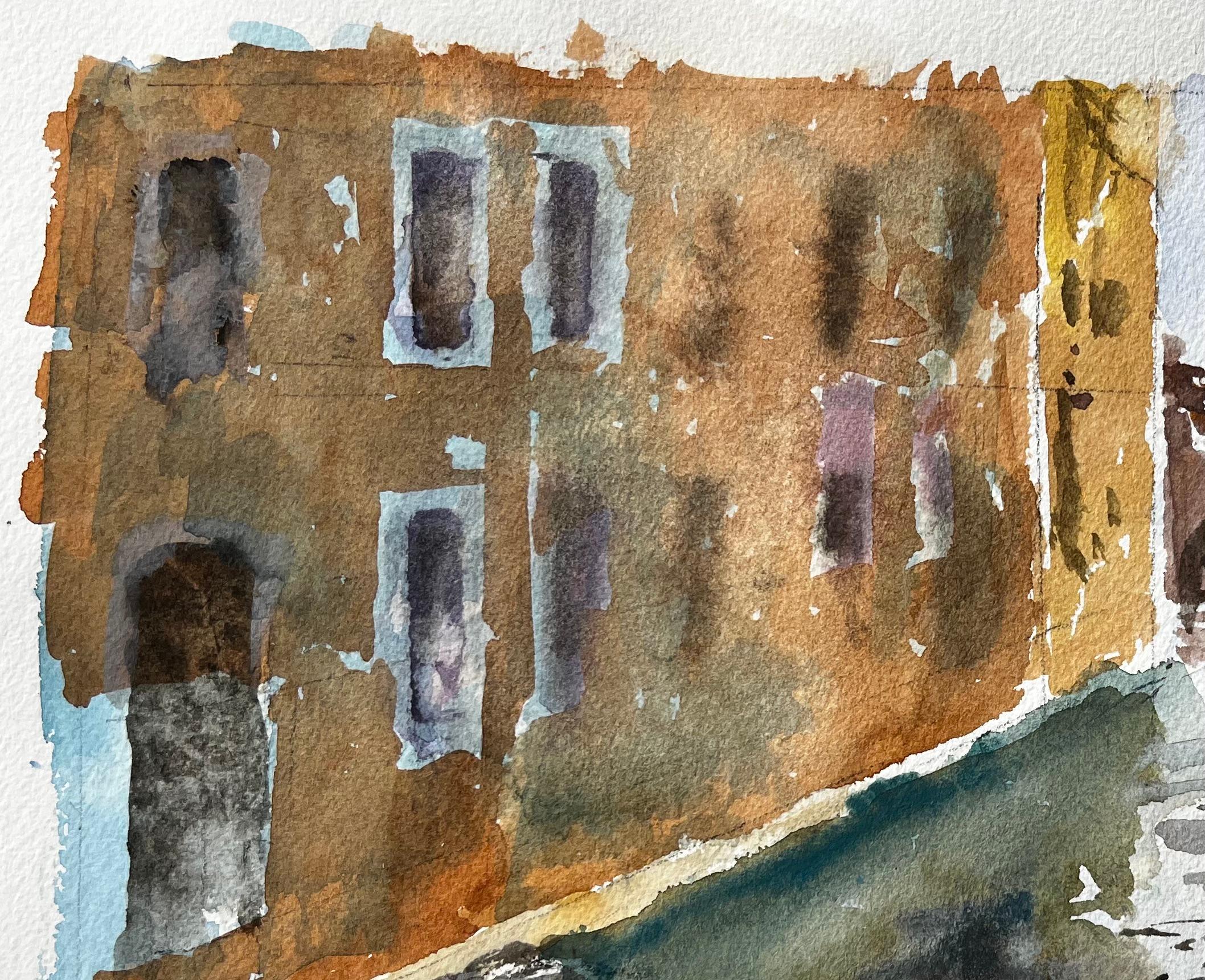Escena del canal de Venecia con góndola y reflejos Pintura original en acuarela en venta 2