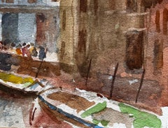 Scène du canal de Venise avec gondoles Aquarelle signée de Tony Herbert