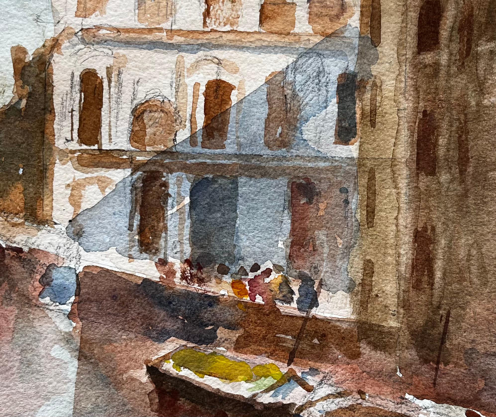 Venice Canal Scene with Gondolas Signed Watercolour by Tony Herbert For Sale 1
