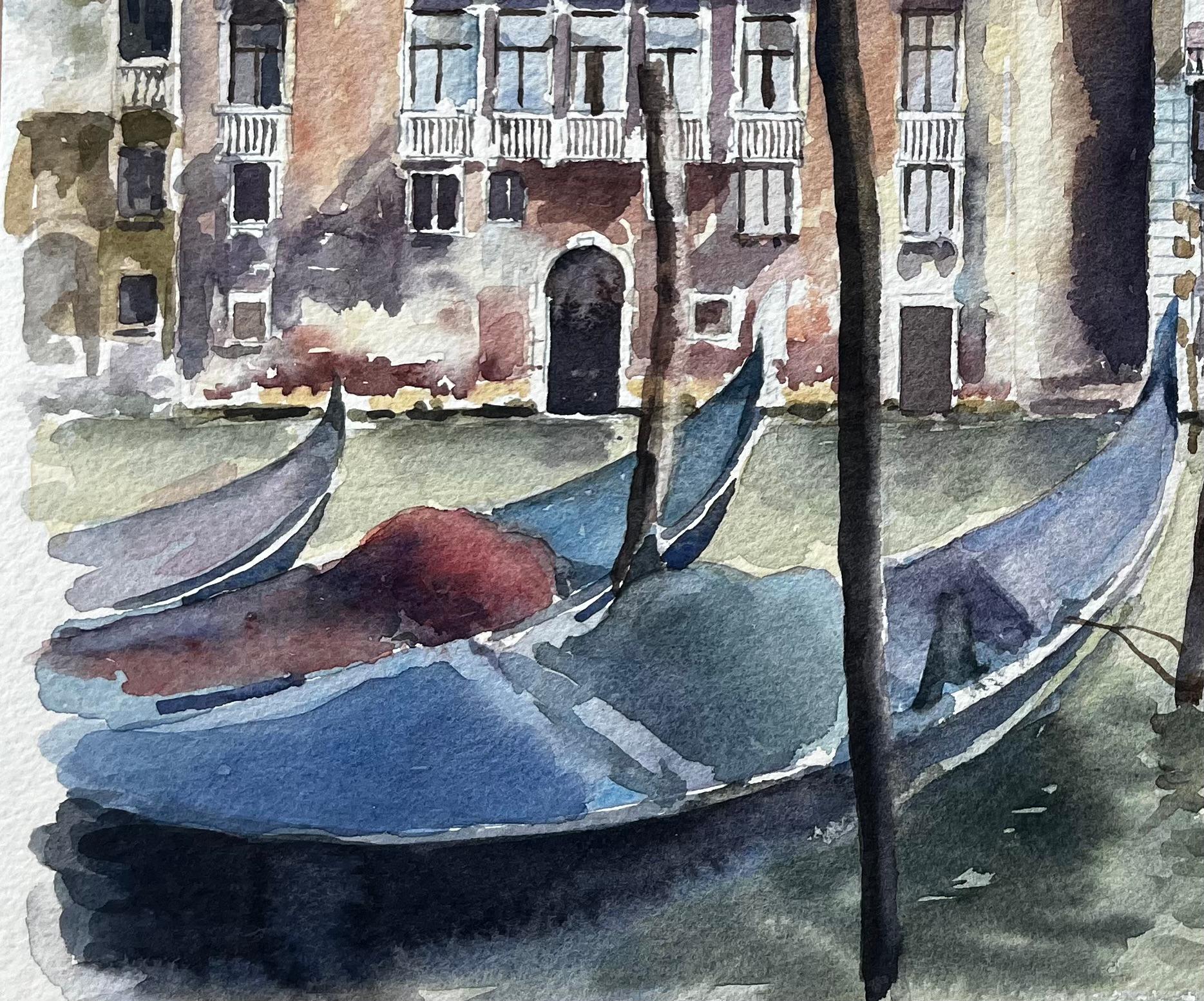 Venice Grand Canal Gondolas And Palazzos Original Watercolour Painting For Sale 1