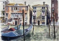 Venecia Gran Canal Góndolas Y Palacios Pintura Original Acuarela