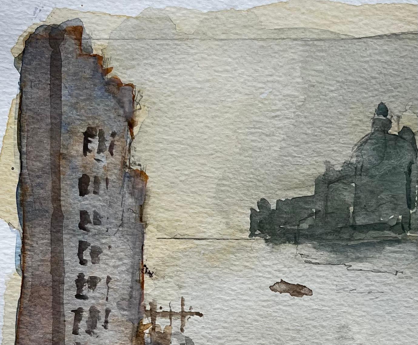 Studio sul lungofiume di Venezia firmato ad acquerello - Landscape Art Grigio di Anthony Herbert