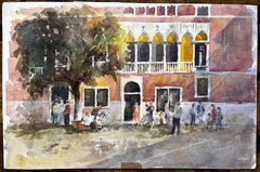 Venice Palazzo With Artists Painting En Plein Air Original Watercolour Scene